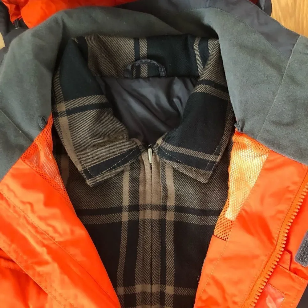 THE NORTH FACE Hyvent Orange/Brown Jacket w/ Brown Plaid Reversible Liner